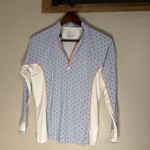 Peter Millar Crown Lake Pullover Polo Long Sleeve White & Blue Women's Medium